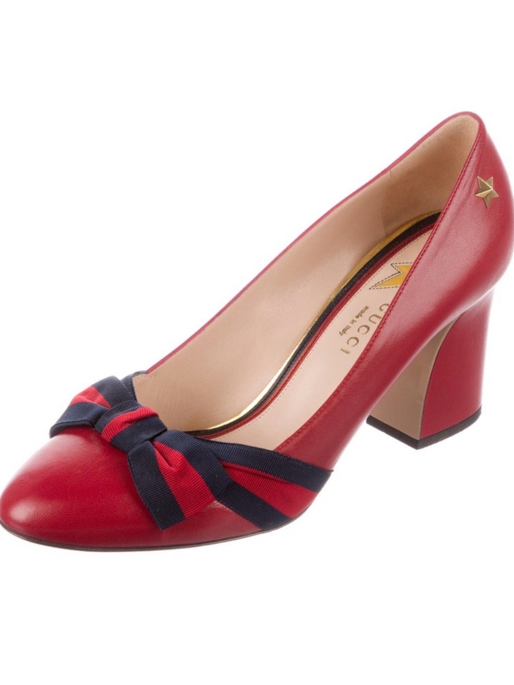Gucci Sylvie Web Accent Red Leather Pumps